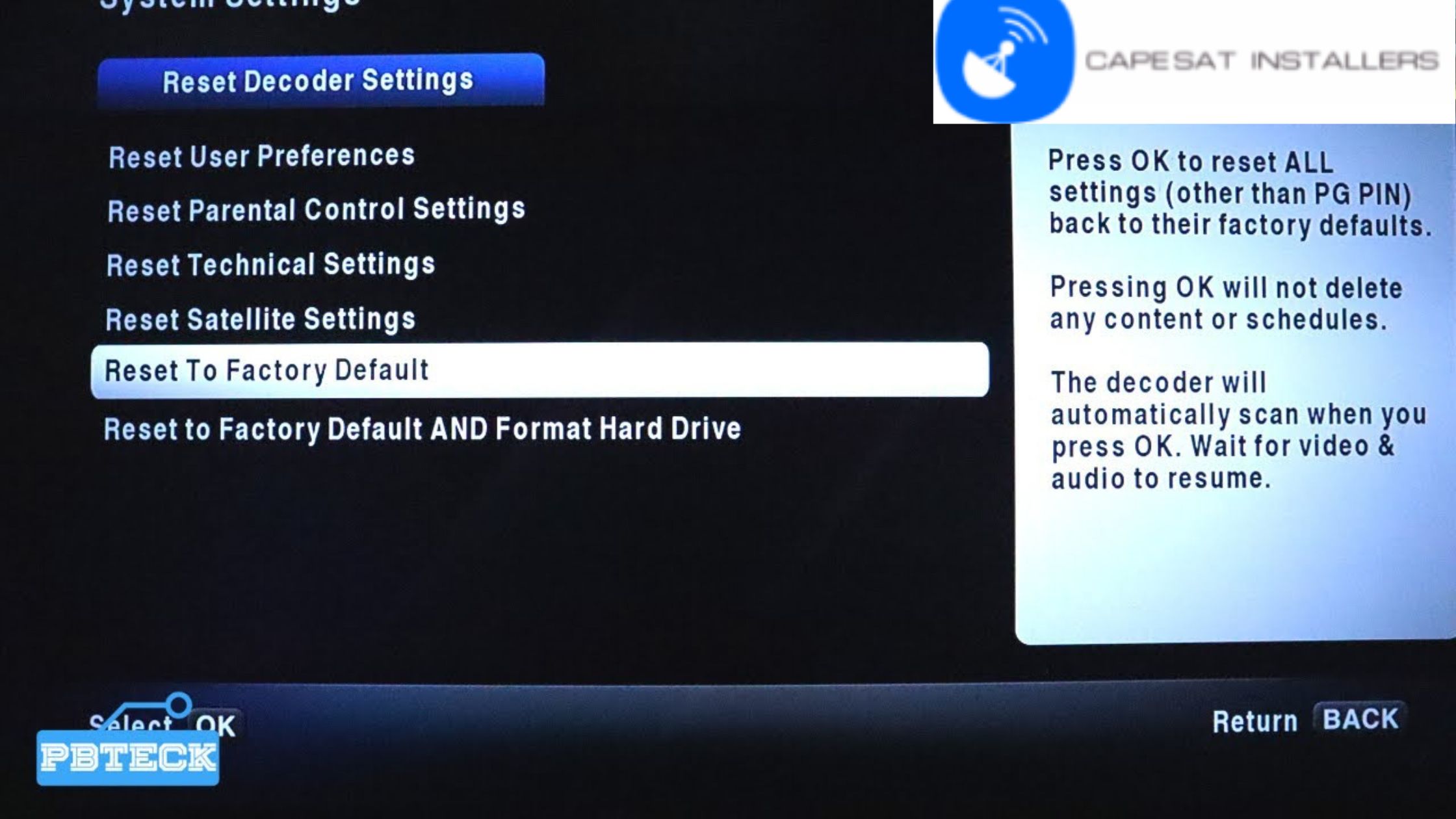 Dstv fault connection